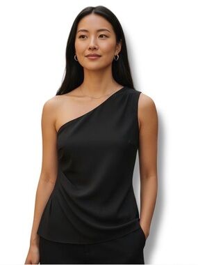 White House Black Market Women’s One Shoulder Black Pleated Top Size 2